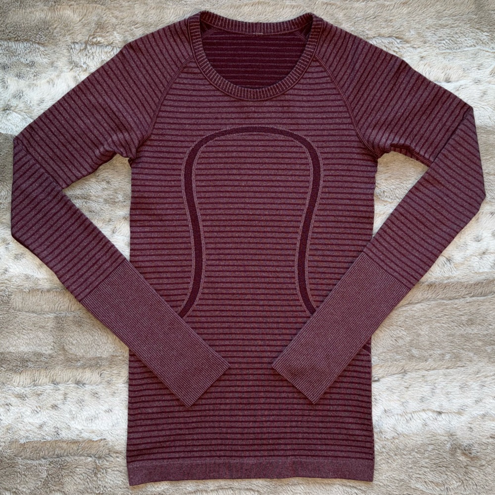 Lululemon Swiftly Tech Long Sleeve Crew in Heathered Bordeaux Drama Size 4 - Picture 4 of 15